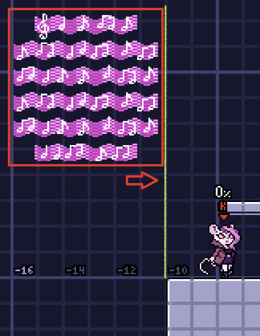 A note field that has aligned itself with the edge of the stage and thus stopped moving